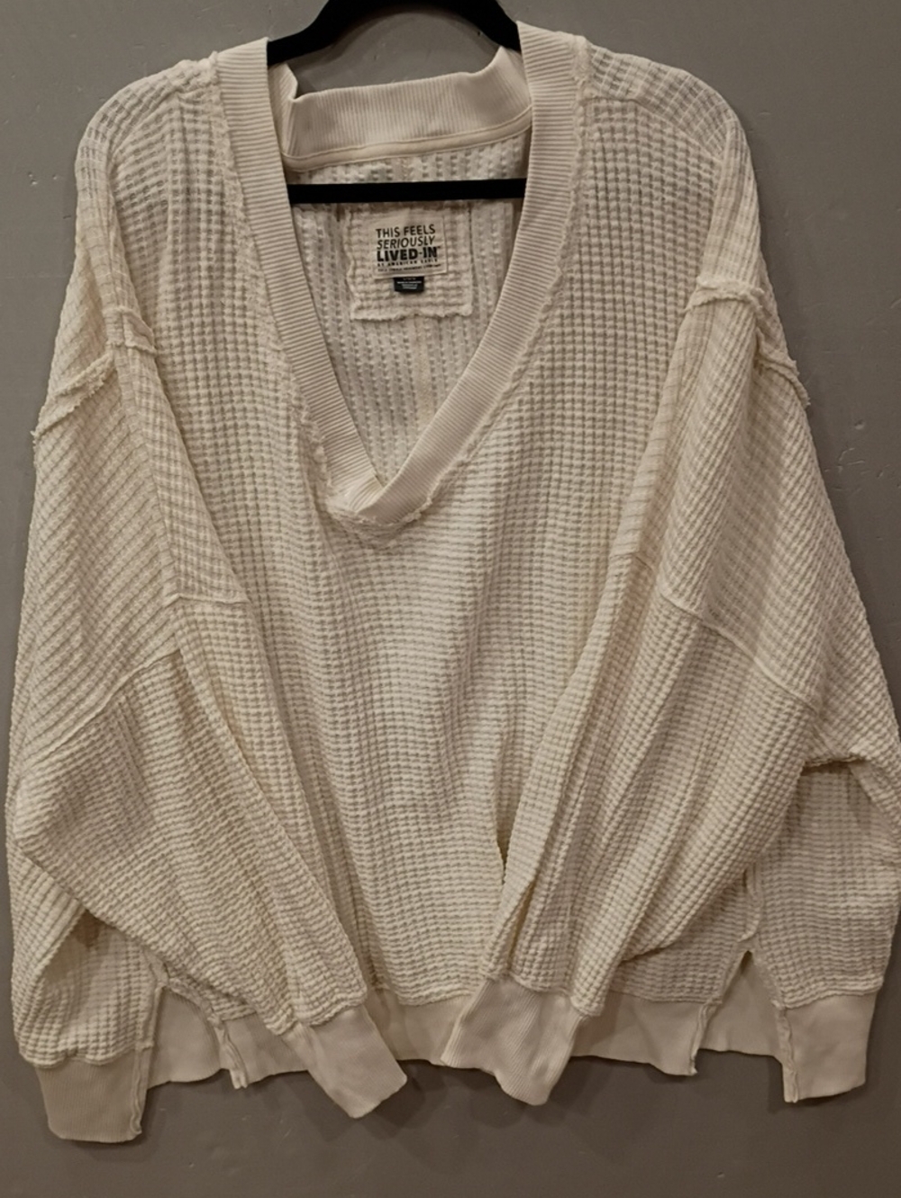 This Feels Seriously Lived In Oversized Waffle Knit V-Neck Sweater - Cream
